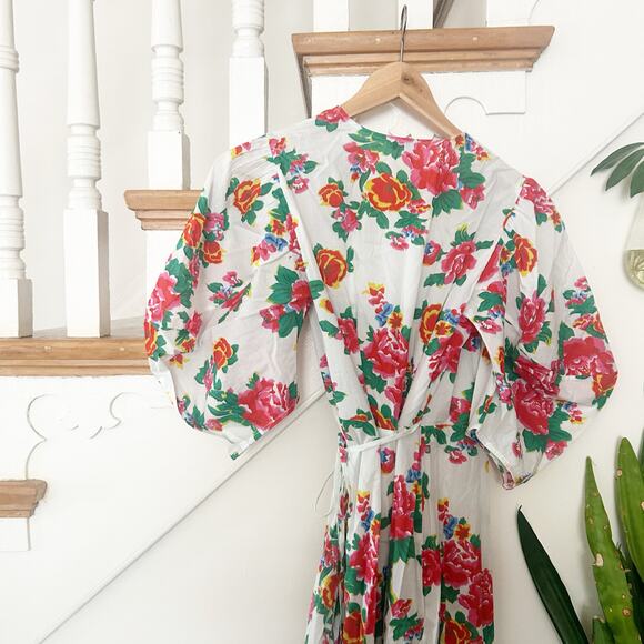 NWT Rhode Fiona Wrap Dress Floral Print Puff Sleeve Cotton Midi Boho Size XS - Picture 9 of 10